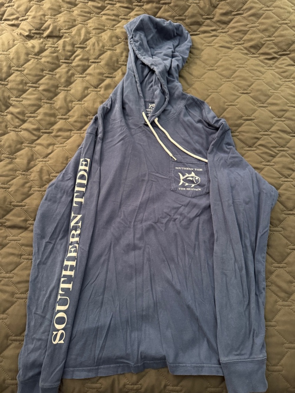 Southern Tide Slate Blue Hooded Long Sleeve Pullover